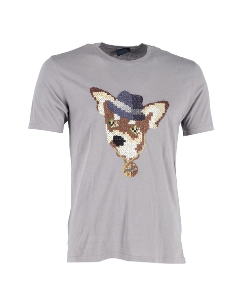 embroidered dog t-shirt in grey cotton