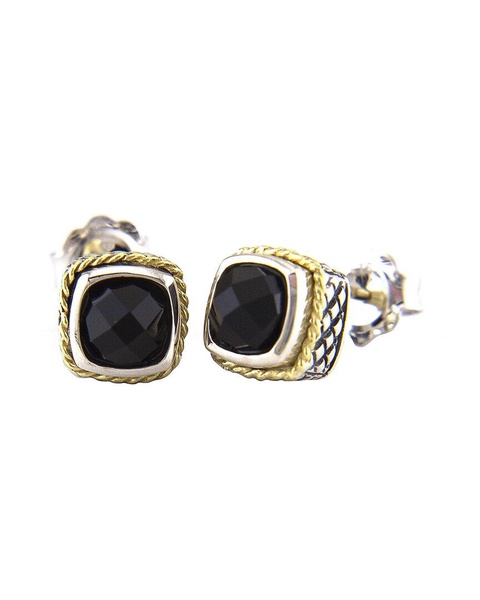 andrea candela mini alhambra 18k over silver diamond & onyx earrings