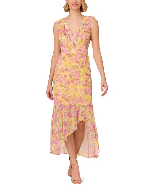 Adrianna Papell V-Neck Printed Chiffon Midi Dress