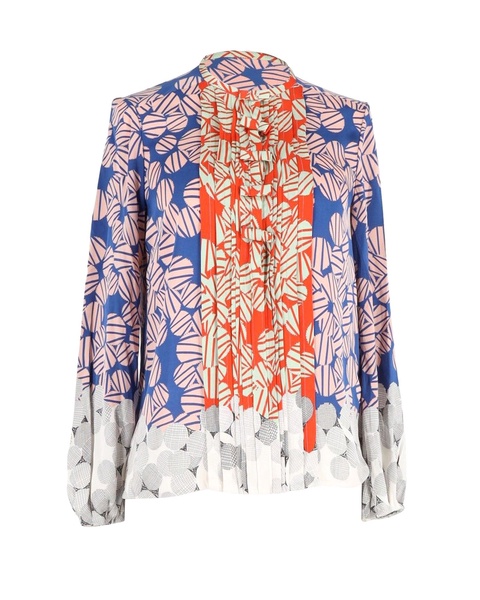 printed long-sleeve blouse in multicolor silk