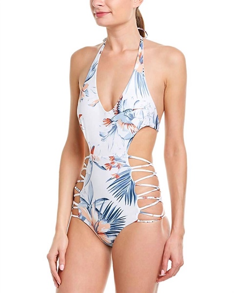 fire tripp strappy halter one piece in birds of paradise