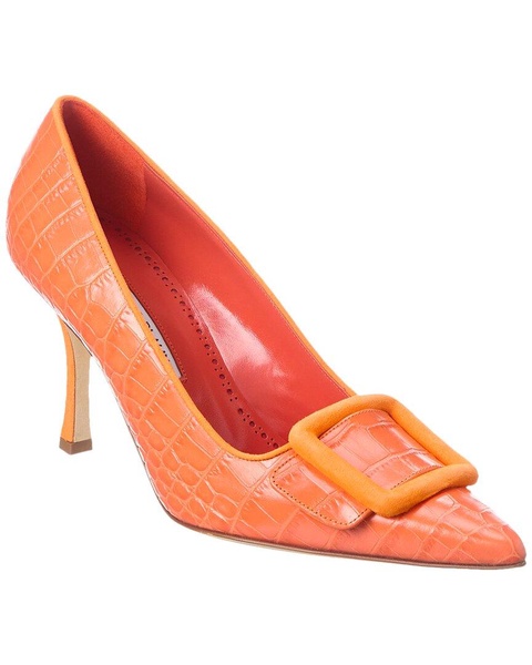 Manolo Blahnik Maysale 90 Croc-Embossed Leather & Suede Pump