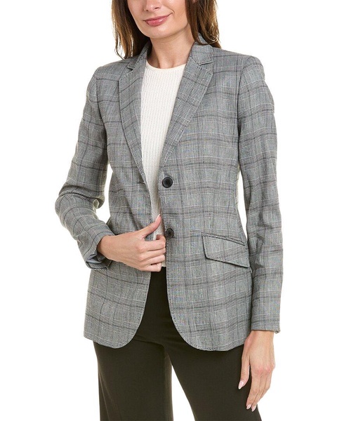 glen plaid linen-blend blazer