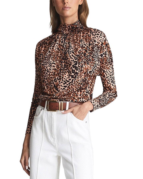 serena leopard print keyhole wool-blend top