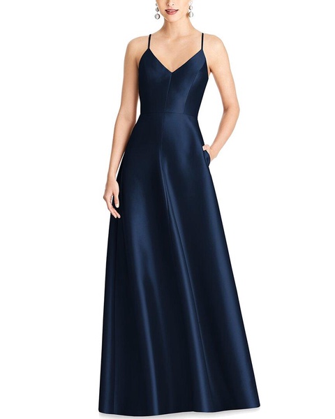 v-neck full skirt satin maxi dress