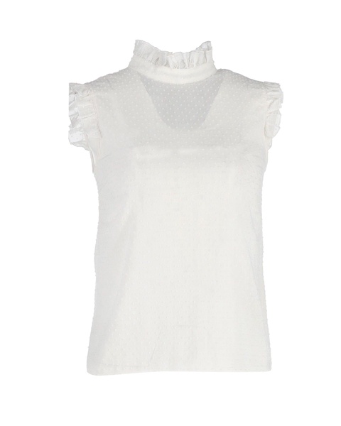 ruffled sleeveless blouse in white cotton