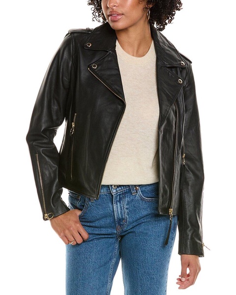 Sam Edelman Ring Zipper Leather Moto Jacket