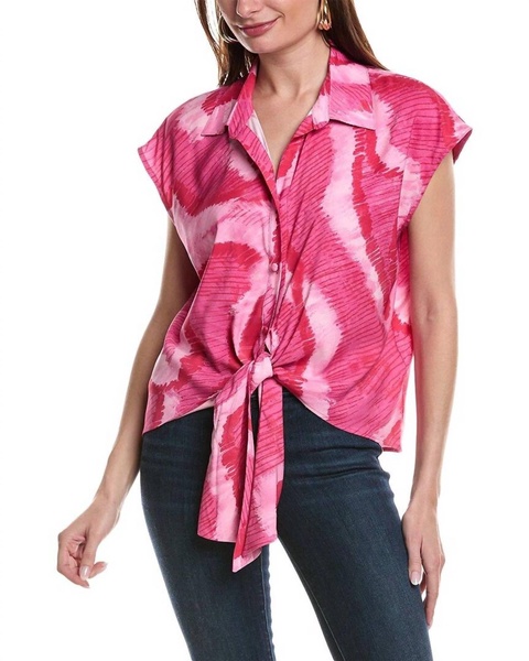 brickell top in pink sketched squiggle