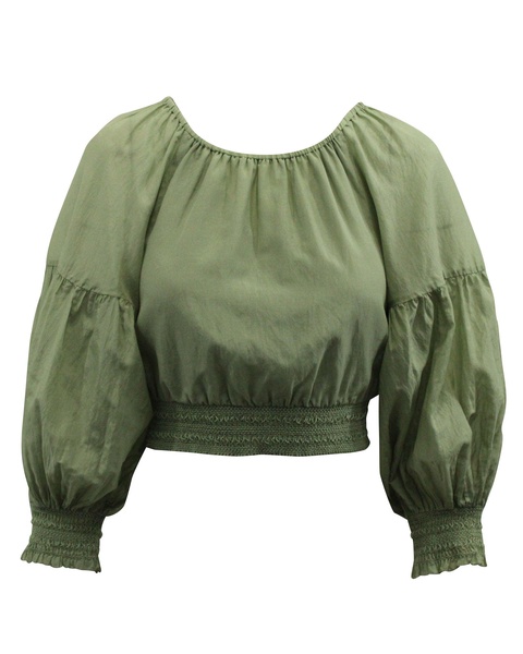 azalea off-the-shoulder peasant blouse in green cotton