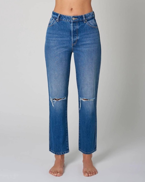 classic straight ankle denim pants in worn