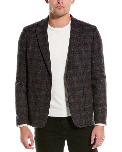 leather-trim wool-blend blazer