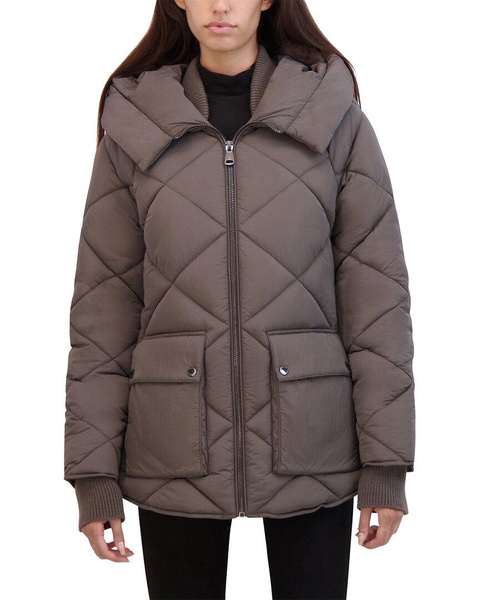 diamond quilted crinkle puffer coat