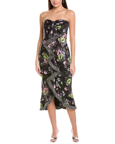 midnight bloom elise silk midi dress