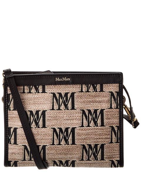 Max Mara Logo Embroidered Leather-Trim Pouch