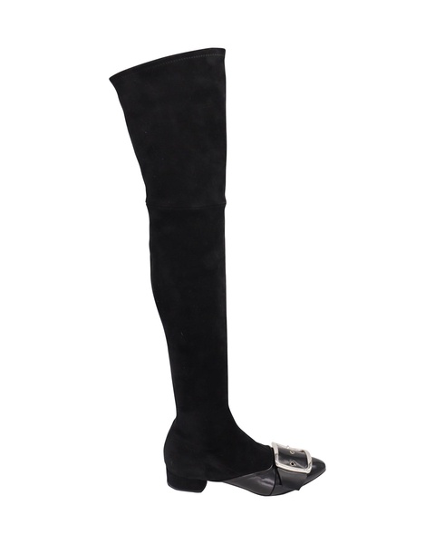 buckle detail over the knee boots in black suede