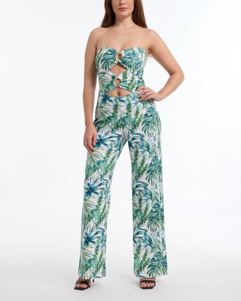 women's strapless cutout jumpsuit with metal ring detail