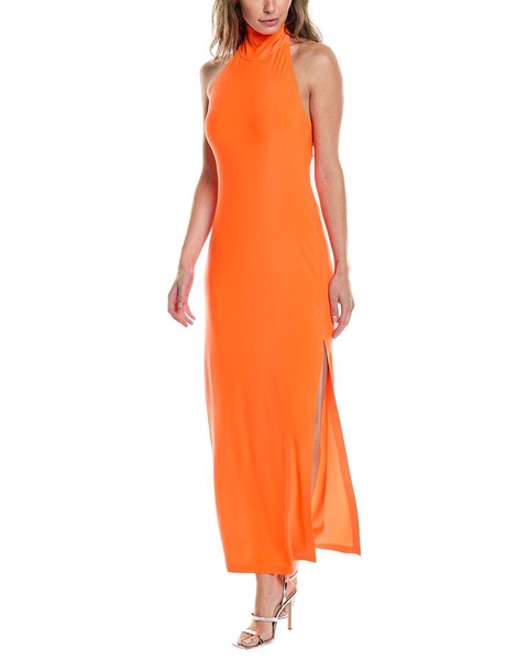 Norma Kamali Halter Turtleneck Side Slit Gown