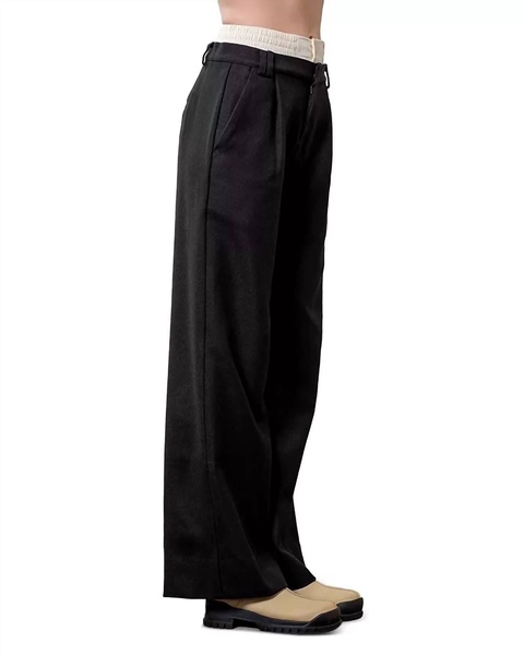 layered waist band tailored pleat pants in black