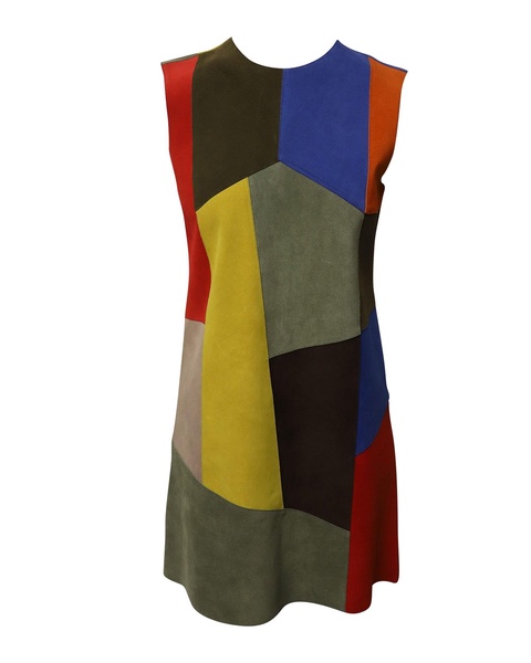 patchwork dress in multicolor suede