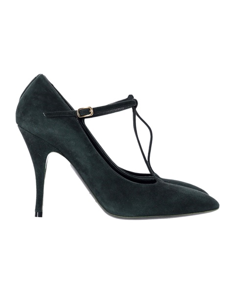 green t-strap pumps in green suede