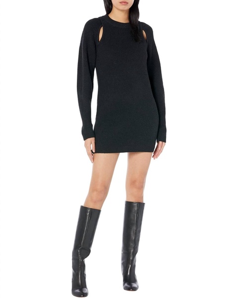 cutout sweater mini dress in black