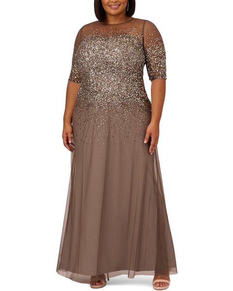 Adrianna Papell Beaded Illusion Long Dress