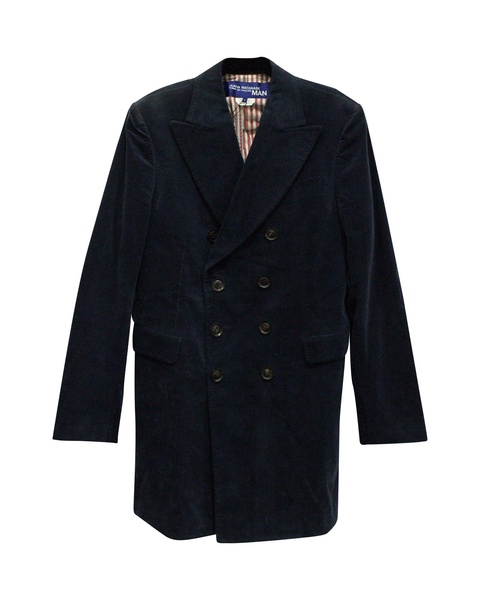 man double breasted coat in navy blue cotton corduroy