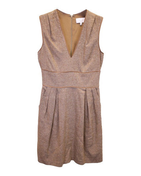 adam lippies v-neck sleeveless dress in beige wool