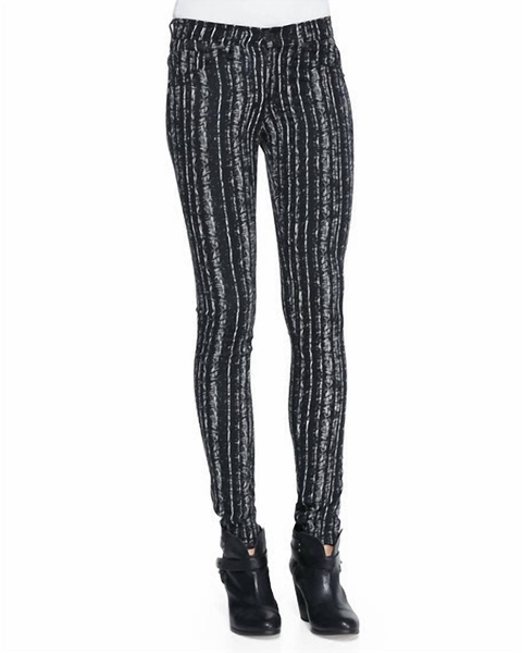 women barcode printed mid rise skinny jeans leggings in black/white