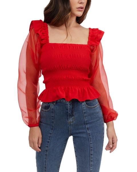 women's smocked body chiffon sleeve top