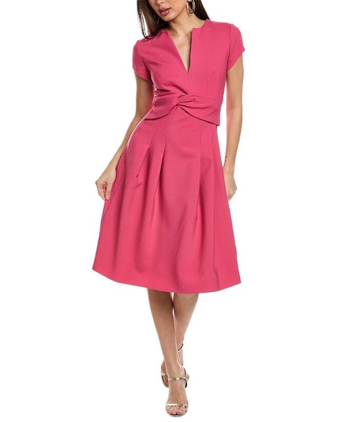 split neck twist wool-blend a-line dress