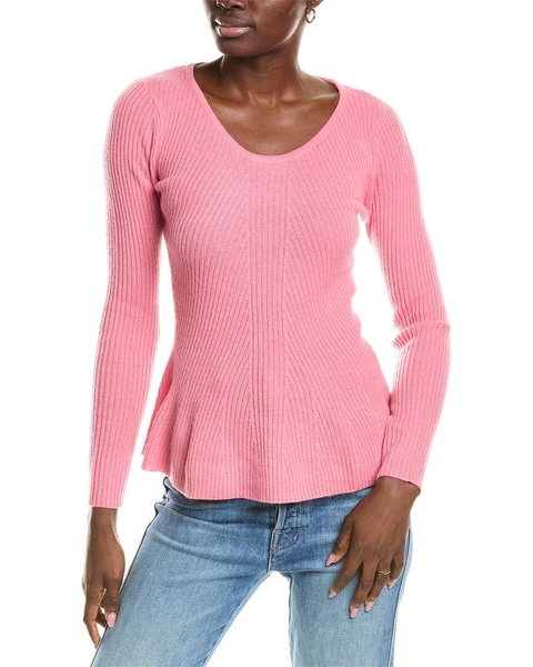 peplum rib scoop neck cashmere sweater