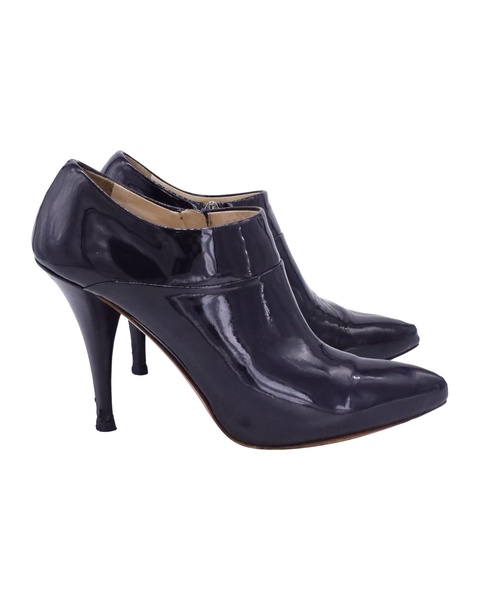 high heel ankle boots in deep violet patent leather