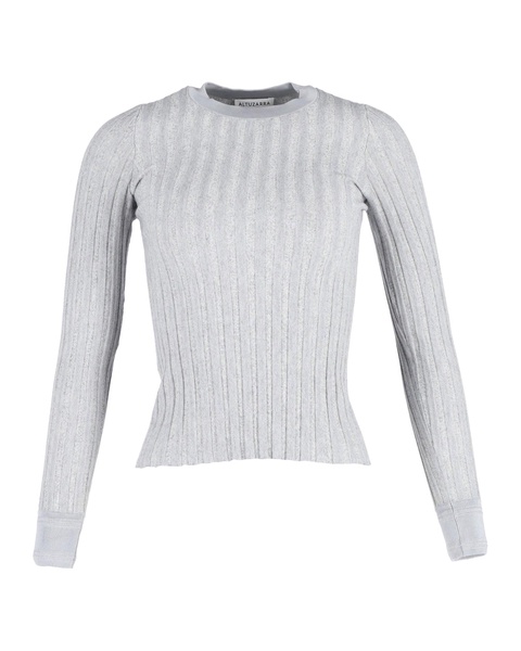 fitted ribbed long sleeve sweater in grey wool