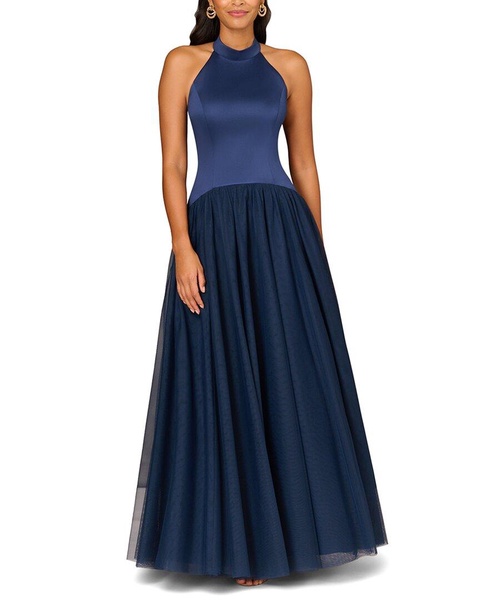 Aidan Mattox Combo Fabric Halter Ballgown