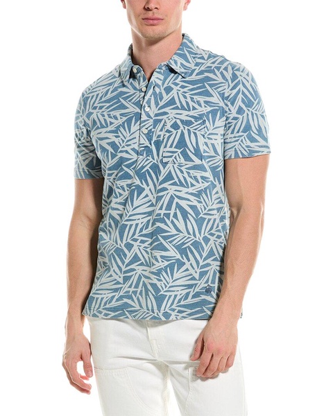 indigo leaf print polo shirt