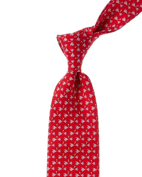 ferragamo red fish silk tie