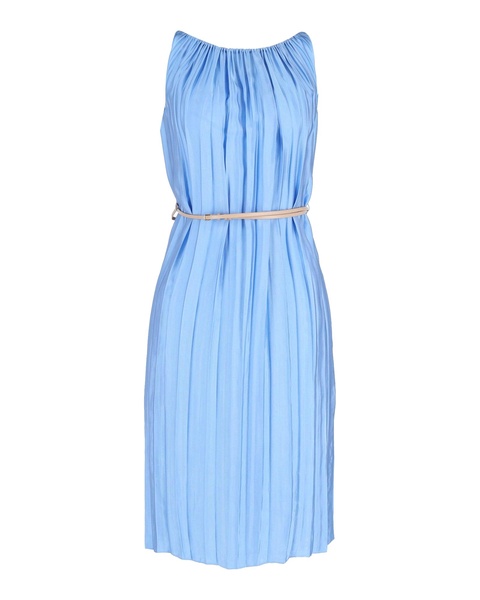 pleated belted dress in blue viscose