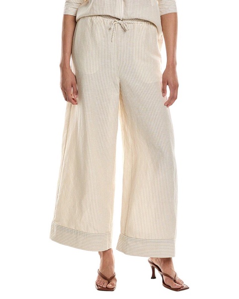 air linen-blend wide leg drawstring pant