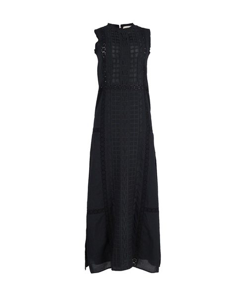 new york embroidered maxi dress in black cotton