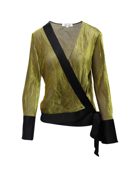 wrap blouse in gold and black viscose