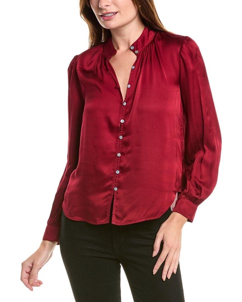 shirred button up blouse