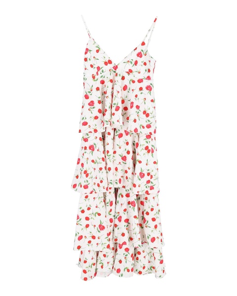 floral print tiered dress in white silk