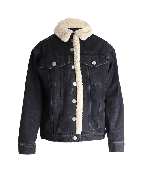 balta faux-shearling trim denim jacket in black cotton