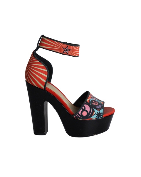 pop art high heel platform sandals in multicolor satin