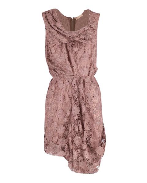 draped lace dress in rose pink polyester