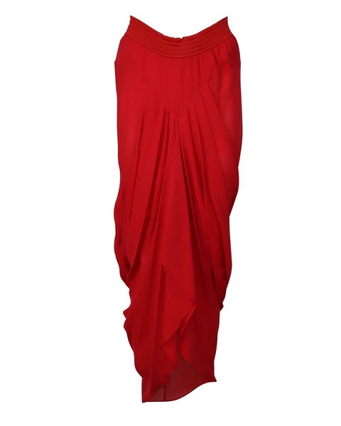 draped maxi skirt in red silk