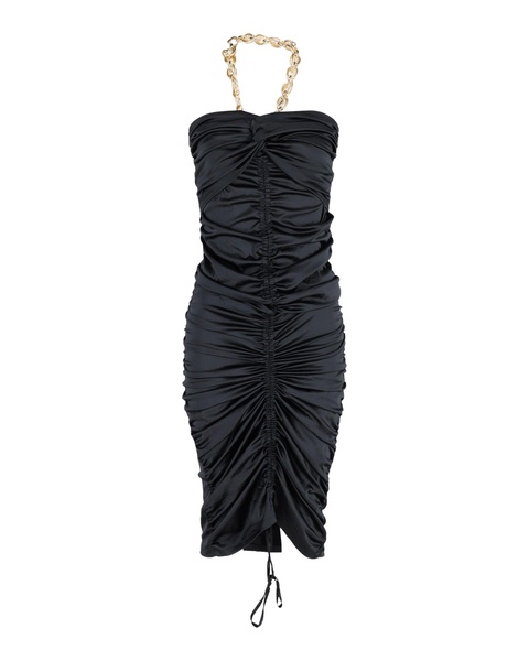 roxy chain-detail ruched midi dress in black silk