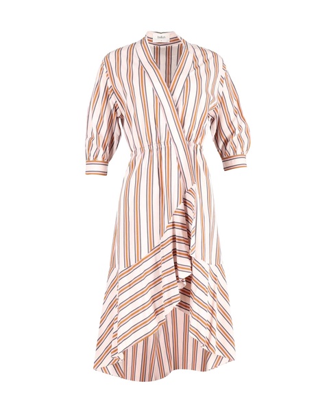 nastasia ruffled striped wrap dress in multicolor viscose