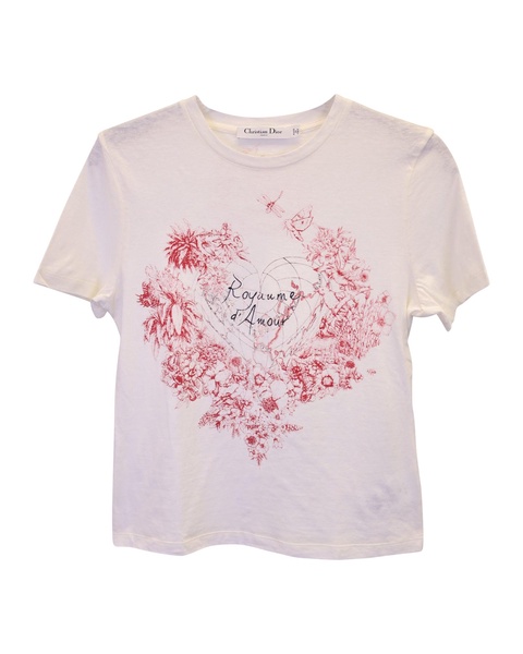 dioramour t-shirt with d-royaume d'amour print in ecru cotton